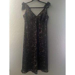 Evan Picone Black Floral Slip Midi Dress with Tie Straps